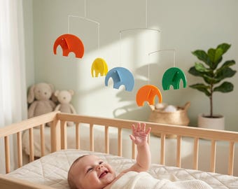 Dynamic Balance-wiegmobiel, hangende kunst olifant, visueel volgspeelgoed voor baby, cadeau pasgeborene, Mondriaan-stijl