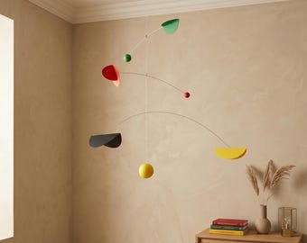 Móvil cinético colgante, móvil de equilibrio Bauhaus, regalo de inauguración para artistas, decoración geométrica para el hogar estilo Mondrian, decoración colgante de techo