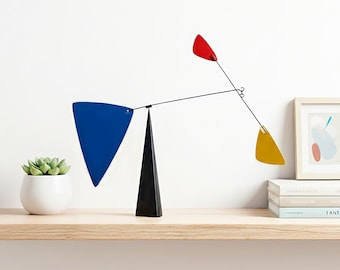 Mondrian Kinetic Mobile, Abstract Balancing Steel Sculpture, Desk Decor, Gift for Architects & Art Lovers