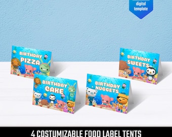 Octonauts printable table tent, food or name lable, birthday party Editable Template, diy Octonauts bday decorations,  party favors