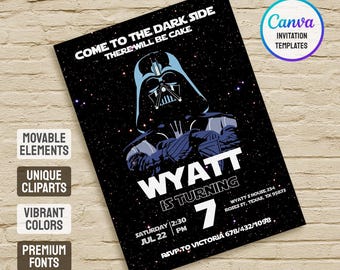 Printable birthday invitation, Star invite, Wars invitation, Darth Vader Birthday Party, instant download Stormtrooper invitation