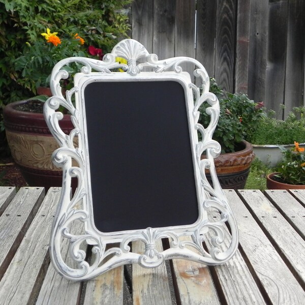 Antique White Framed Chalkboard, 5 x 7 Chalkboard, Upcycled Framed Chalkboard, Wedding Chalkboard, Menu Chalkboard