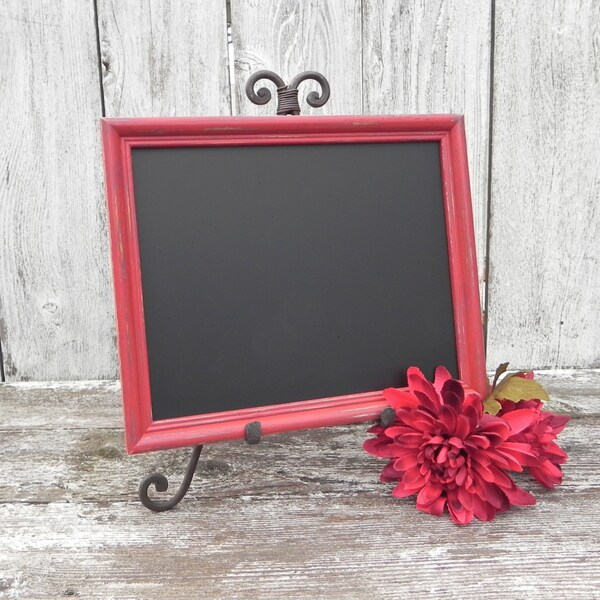Pizarra, pizarra de 8 x 10 con marco rojo Shabby Chic, Upcycled enmarcado bodas pizarra, pizarra, pizarra de menú