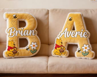 Personalized Winnie the Pooh Pillow, Custom Kids Letter Pillow, Initial Pillow for Kids, Baby Pooh Nursery Pillow, Initial Pillows for Kids