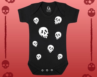 Body per neonati con teschio che si scioglie – Tutina gotica emo per neonati – Abbigliamento alternativo in cotone