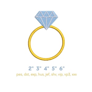 May include: A gold ring with a light blue diamond-shaped gem. The ring sizes are 2", 3", 4", 5", and 6". The image also includes the text "pes, dst, exp, hus, jef, shv, vip, vp3, xxx".