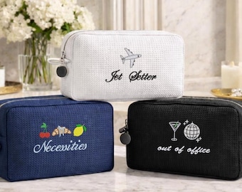 Embroidered Waffle Cosmetic Bag | Customizable Mini Icons Travel Pouch
