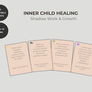 Inner Child Healing Cards, Shadow Work Prompts, Therapy Tools, Mental Health Printable, Self Care Journaling, Reparenting Flashcards PDF