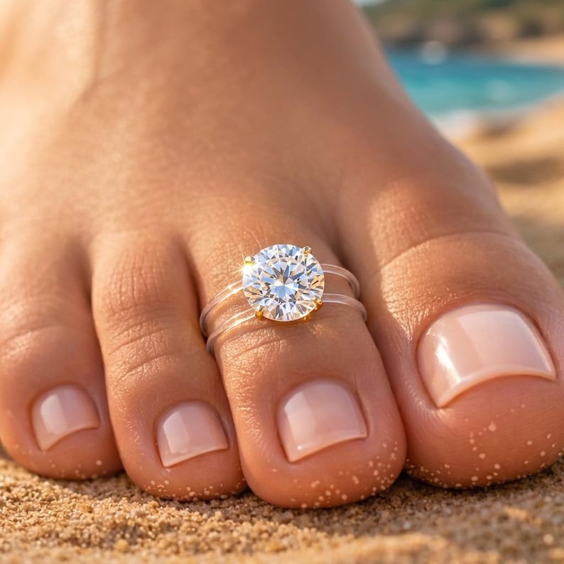 adjustable toe ring, Vacation jewelry for her,Minimalist Waterproof Beach Summer wedding Jewelry ,Invisible Fishing Line Floating Design image 1