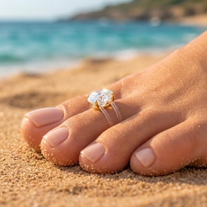 adjustable toe ring, Vacation jewelry for her,Minimalist Waterproof Beach Summer wedding Jewelry ,Invisible Fishing Line Floating Design image 2