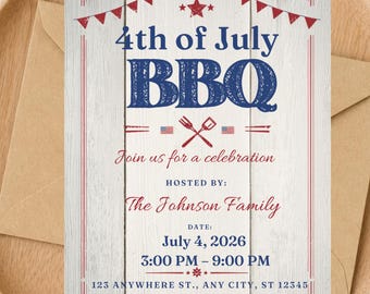 4th of July BBQ Invitation Template, Patriotic Cookout Invite (Canva, Instant Download)