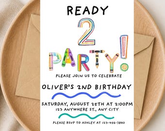 Ready Two Party Birthday Invitation Template,  2nd birthday, Toddler, Invite, Canva