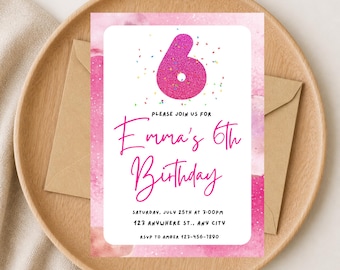 6th Birthday Invitation, Modern Script Canva Template (Digital Download)