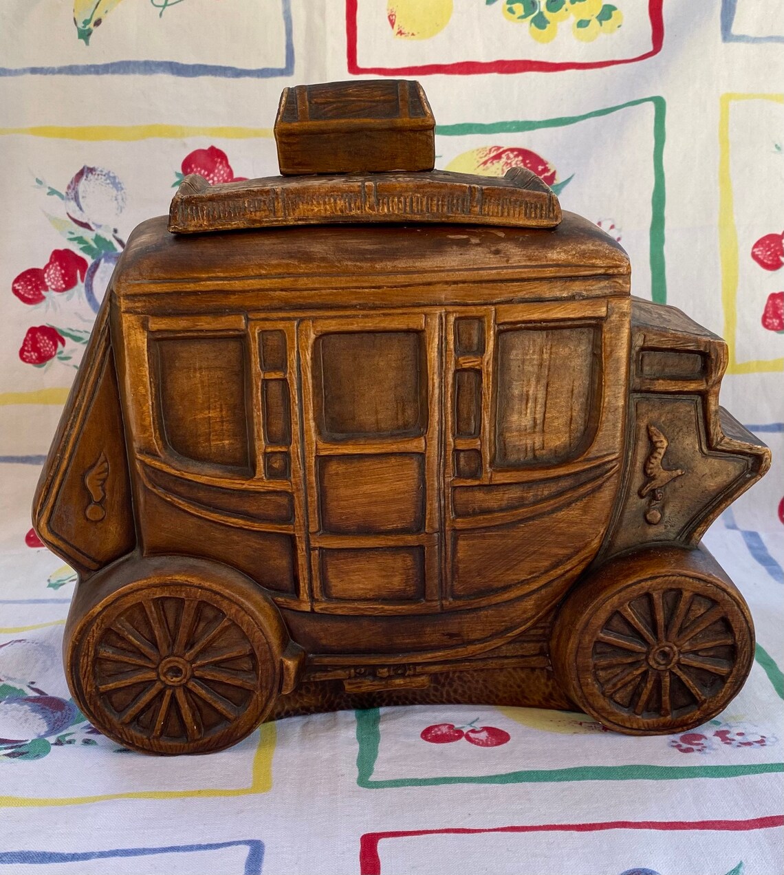 Treasure Craft USA Stagecoach Cookie Jar Wood Look Ceramic Etsy