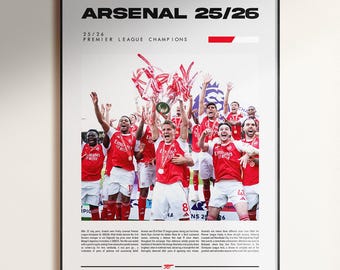 Arsenal Champions 2025/2026 Poster, Arsenal Fan Gift, Arsenal Decor, Football Poster, Digital Download