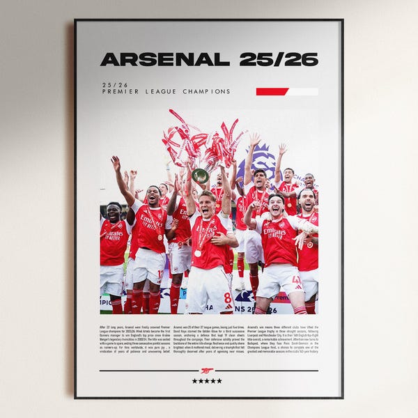 Arsenal Champions 2025/2026 Poster, Arsenal Fan Gift, Arsenal Decor, Football Poster, Digital Download