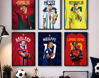 Football Stars Poster Bundle: Ronaldo, Mbappe, Messi, Yamal, Haaland, Neymar, Soccer Legends, Soccer Decor, Set of six, Digital Download