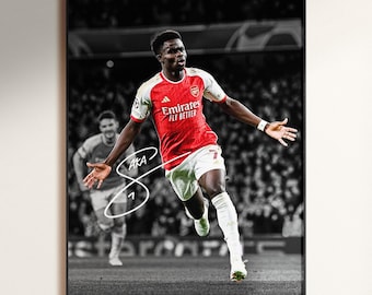 Bukayo Saka Poster, Signed Saka Poster, Bukayo Saka Fan Gift, Signed Football Poster, Football Decor, Soccer Wall Art, Digital Download
