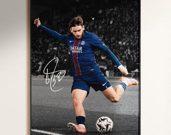 Póster de Khvicha Kvaratskhelia, Póster de fútbol firmado, Decoración de fútbol, Regalo para fans del PSG, Descarga digital