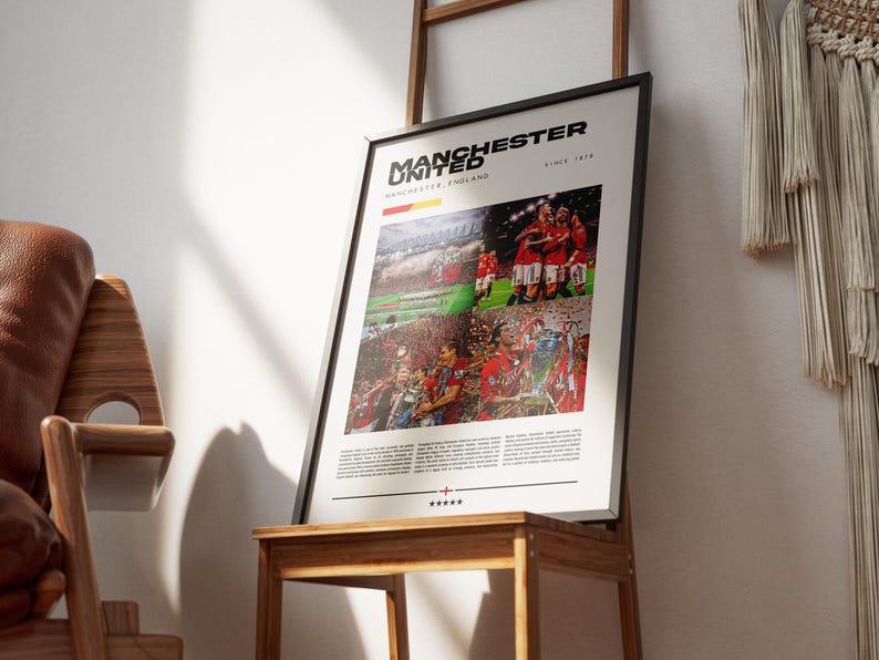Plakat Manchester United, Dekoracja Manchester United, Prezent dla kibica Manchester United, Grafika ścienna Manchester United, Plakat piłkarski, Prezent piłkarski, Pobieranie cyfrowe zdjęcie 3