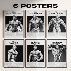 Mr. Olympia Bodybuilder Legends Poster: Arnold Schwarzenegger, Ronnie Coleman, Jay Cutler, Dorian Yates, Frank Zane, Lee Haney, Gym Posters image 1