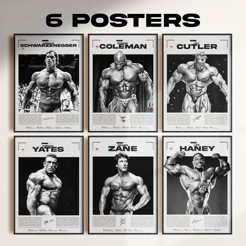Mr. Olympia Bodybuilder Legends Poster: Arnold Schwarzenegger, Ronnie Coleman, Jay Cutler, Dorian Yates, Frank Zane, Lee Haney, Gym Posters image 1