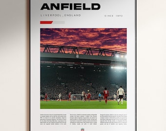 Anfield Stadium-affisch, Liverpool Stadium-affisch, Liverpool FC-väggkonst, LFC-dekor, Liverpool-present, fotbollsaffisch, digital nedladdning