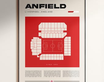 Anfield Stadium-affisch, Liverpool-presenter, Liverpool-affisch, Liverpool FC-dekor, Liverpool fotbollsklubbaffisch, Liverpool-fanpresent, LFC-presenter