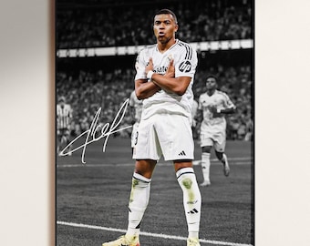 Signed Kylian Mbappe Poster, Mbappe Poster, Kylian Mbappe Fan Gift, Signed Soccer Poster, Football Decor, Soccer Wall Art, Digital Download
