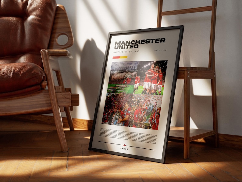 Plakat Manchester United, Dekoracja Manchester United, Prezent dla kibica Manchester United, Grafika ścienna Manchester United, Plakat piłkarski, Prezent piłkarski, Pobieranie cyfrowe zdjęcie 4