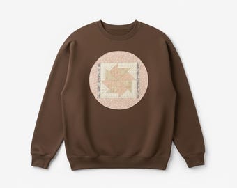 Spring Quilt Patch Crewneck • Pastel Patchwork Sweatshirt • Cozy Appliqué Pullover