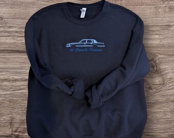 Lincoln Town Car Embroidered Crewneck • Classic Car Outline Sweatshirt • Retro Car Lover Gift • Custom Vintage Car Sweater