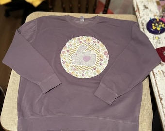 Spring Quilt Patch Sweatshirt • Patchwork Appliqué Crewneck • Pastel Cottagecore Pullover