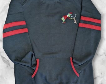 Grinch Booping Max Embroidered Crewneck • Christmas Sweatshirt • Holiday Embroidery • Cozy Winter Sweater • Grinchmas Gift Idea