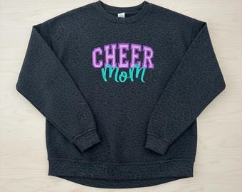 CHEER Mom Sweatshirt • Embroidered Cheer Mom Crewneck • Leopard Print Spirit Wear • Custom Cheer Team Gift