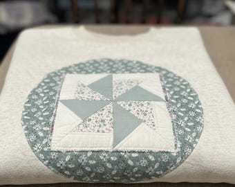 Spring Quilt Patch Crewneck • Pastel Patchwork Sweatshirt • Handmade Appliqué Shirt