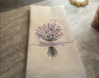 Personalized Lavender Hand Towel • Embroidered Last Name Kitchen Towel • Custom Waffle Towel Gift