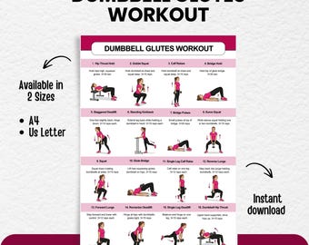 Dumbbell Glutes & Legs Workout Poster, Lower Body Exercises PDF, Hamstrings, Quads, Core, Printable Home Gym Wall Art, Instant Download