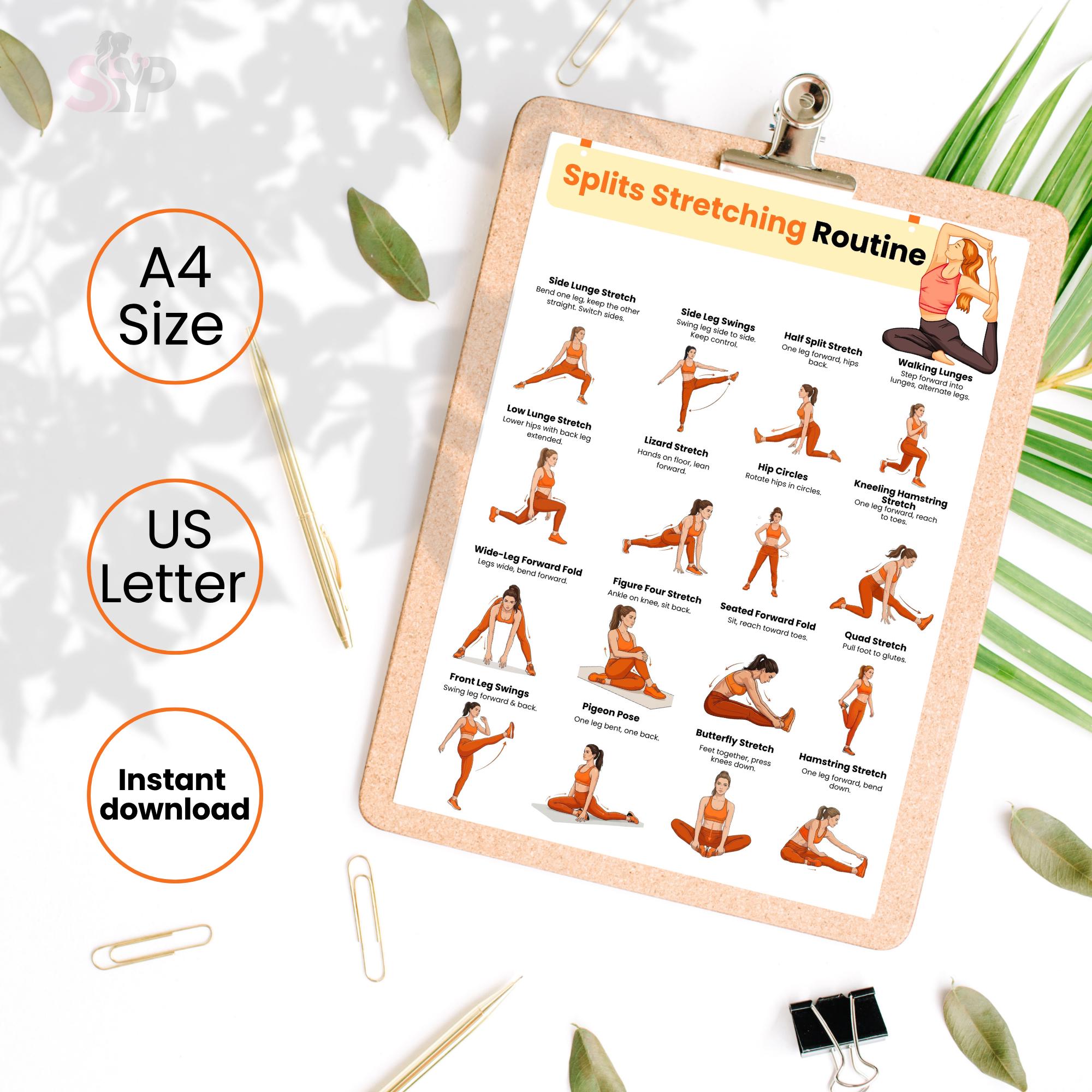 Splitz Chart Splits Stretching Poster PDF, Printable Leg Flexibility Chart, Full ...