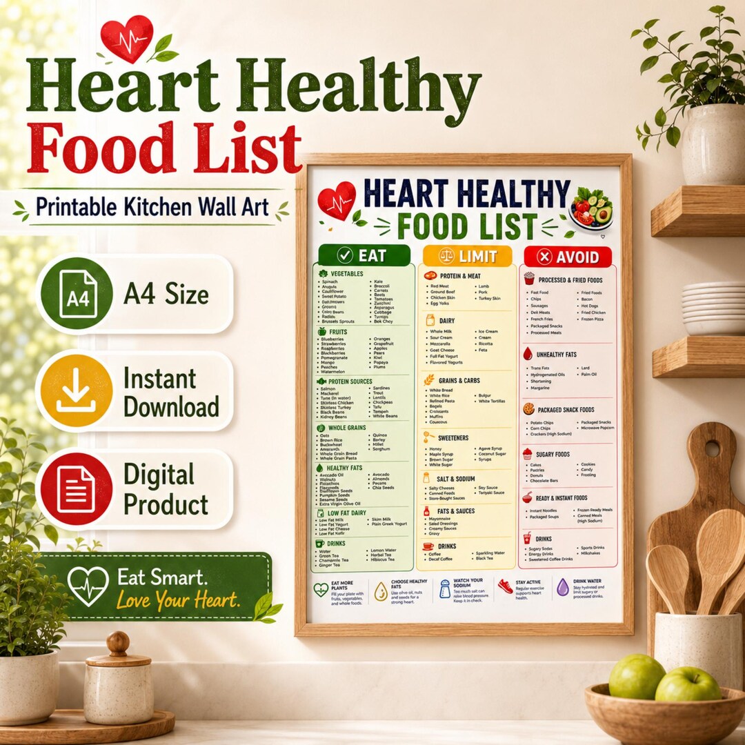 Heart Healthy Food List Printable, Eat Limit Avoid Diet Chart, Cardiac ...