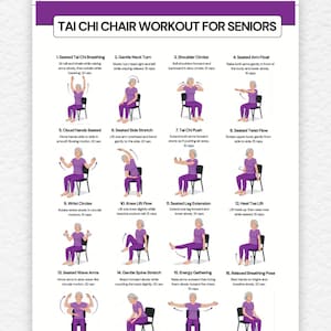 Chair Tai Chi Challenge for Women Printable PDF | Balance & Flexibility Program for Seniors | Low Impact Mobility | Seated Gentle Exercises