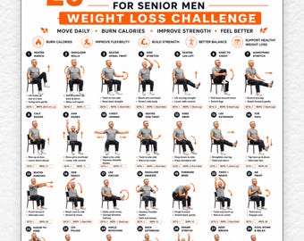 Yoga na Cadeira em 28 Dias para Homens Idosos emagrecerem | Exercícios de Yoga Sentado para Equilíbrio, Força e Flexibilidade | PDF para Imprimir sem Equipamentos
