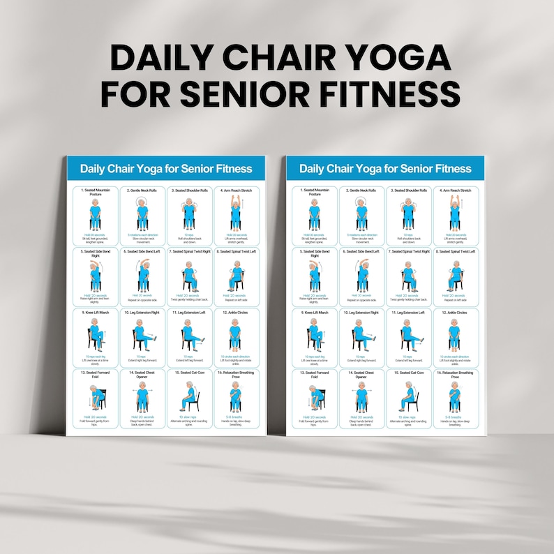 Chair Yoga for Seniors | Printable Seated Chair Yoga Chart Digital