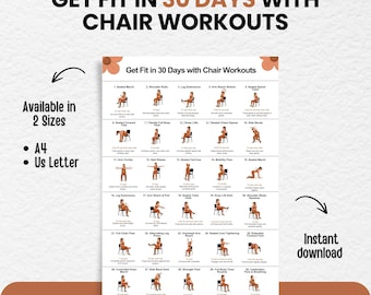30 Day Chair Workout Plan Challenge | Seated Exercise Chart for Seniors, Women & Beginners | Gentle Chair Workout Printable PDF Download