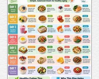 7 Day Meal Plan for Seniors Printable | Senior-Friendly Weekly Menu | Diet Plan for Seniors at Home | Elderly Nutrition PDF