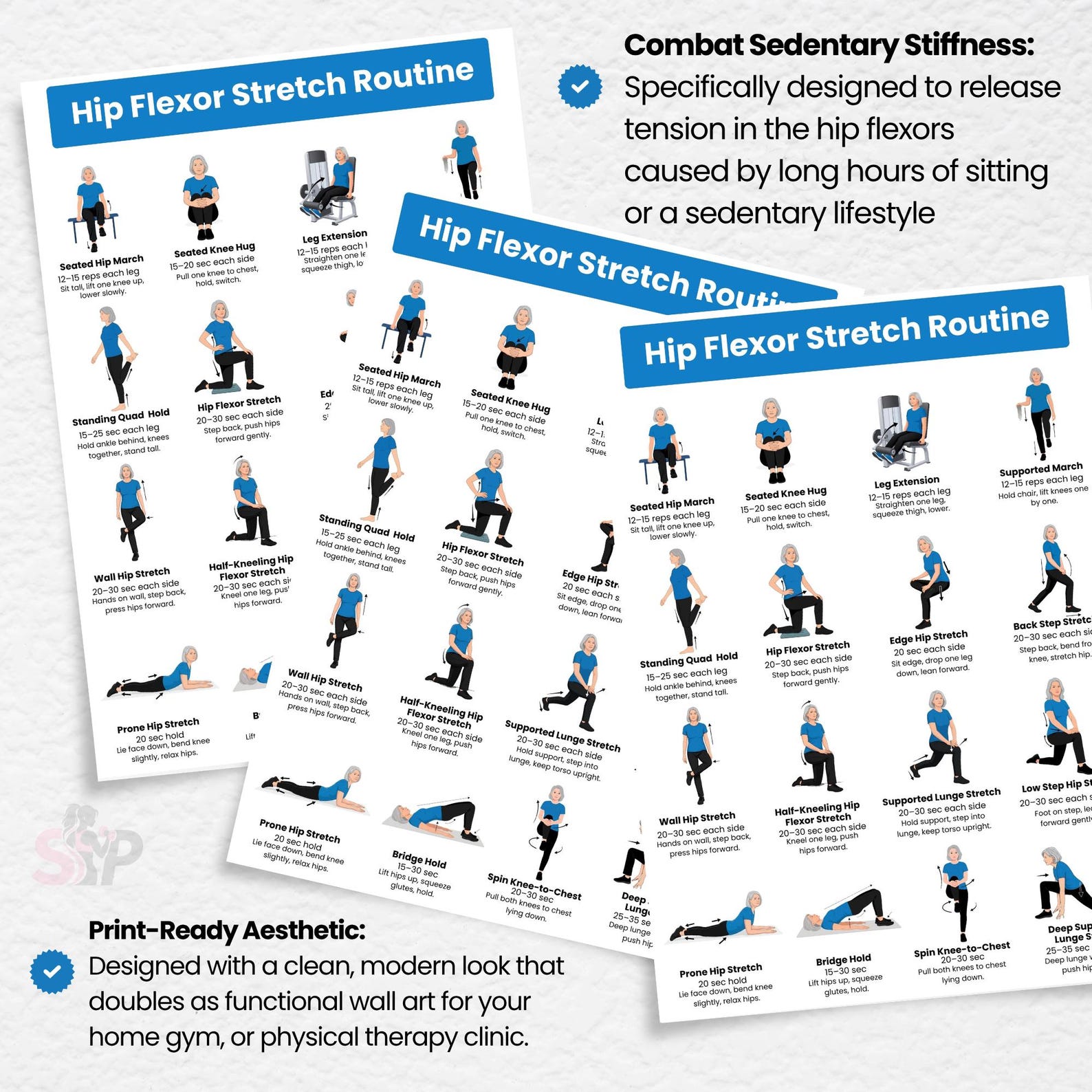 Hip Flexor Stretch Routine Printable for Senior Women | Hip Mobility ...
