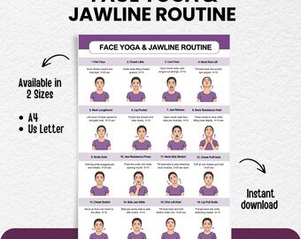 Face Yoga Routine Poster, Anti-Aging Jawline & Double Chin Exercises, Facial Toning for Beginners, Fitness Wall Art Instant Download PDF