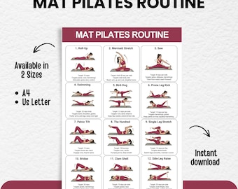 Mat Pilates Routine Poster Printable for Women | Beginner Pilates Workout Chart | Home Workout Wall Art Digital Download