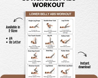 Lower Belly Abs Workout Poster, Lower Ab Exercises Printable for Women, Core Floor Workout Chart, Home Gym Ab Workout PDF, Instant Download