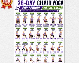 28-Day Chair Yoga for Seniors Weight Loss | Seated Exercise Printable for Elderly & Beginners | Gentle Low Impact Balance | Mobility PDF